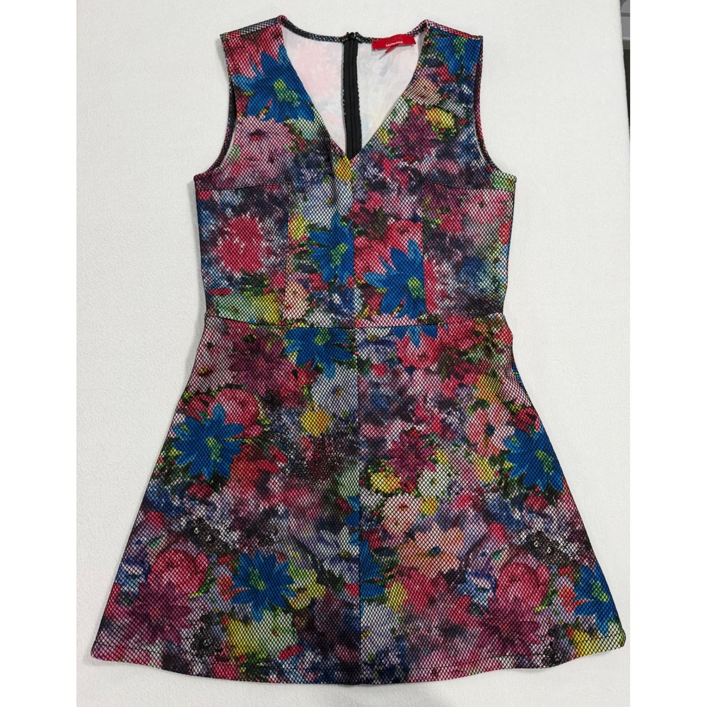 RED Saks Fifth Avenue Floral Mesh Fit and Flare Sleeveless Dress Multi-Color M